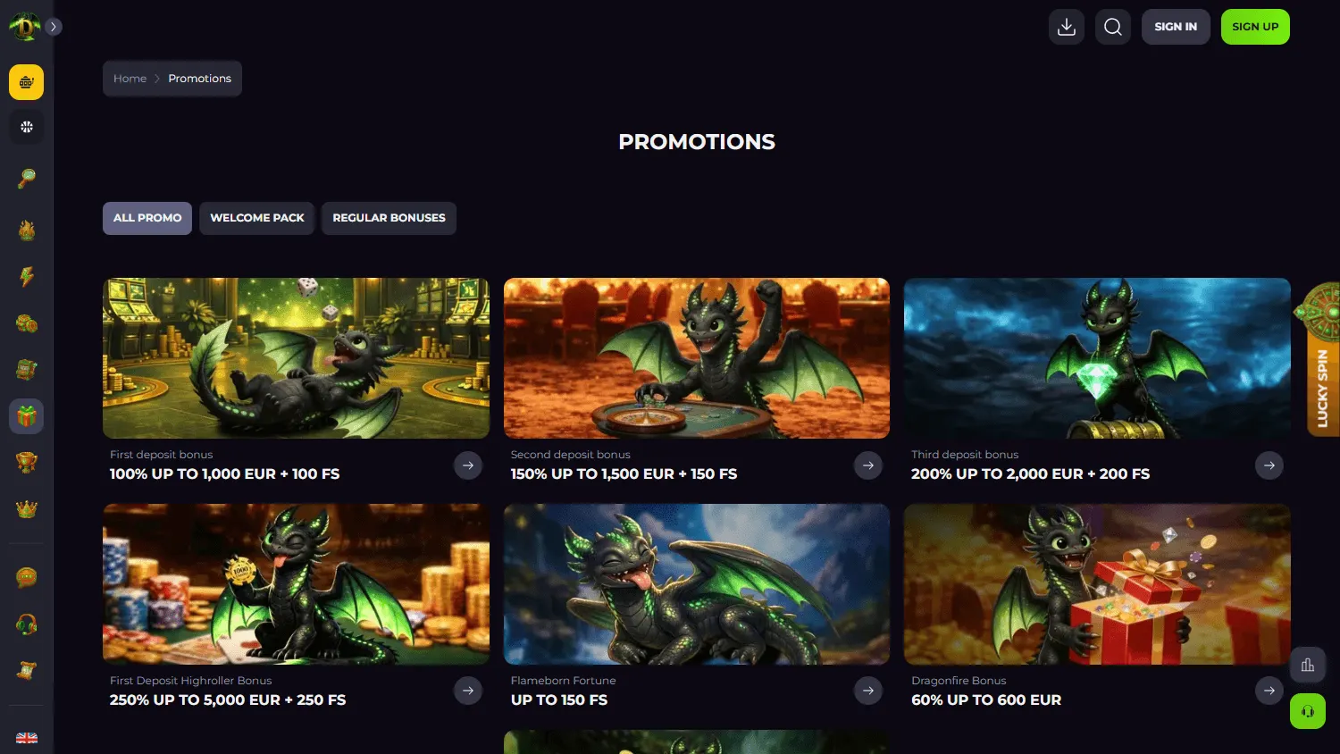 Drakaris Casino promotions experience on desktop